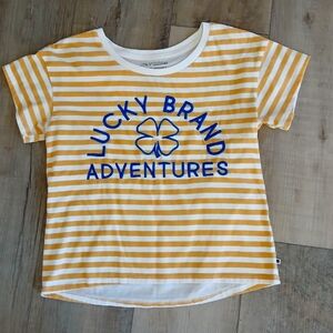 Lucky Brand Women's Cropped T-Shirt Yellow Stripe Size L